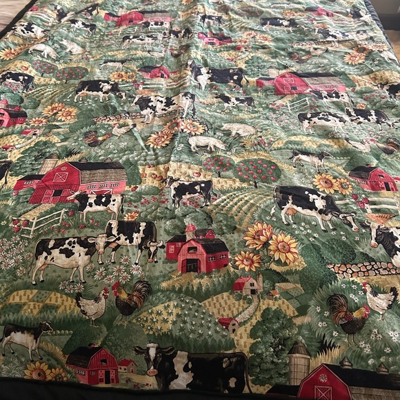 Hand Crafted Other - Handmade Rustic Farmhouse Blanket with Barn and Cow Design